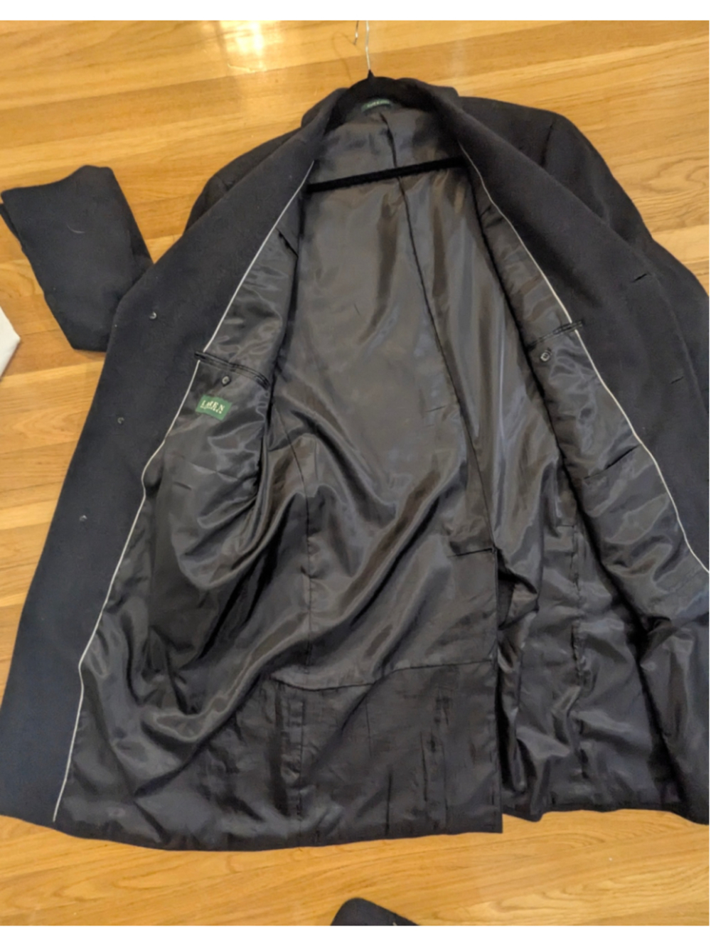 LAUREN Ralph Lauren Black Wool Blend Coat Size 42 44 Large - Picture 6 of 13